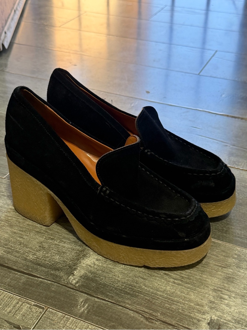 Marc Fisher Lina Slip-On Platform Loafer Heel Pumps Suede Chunky 8.5 NWOB